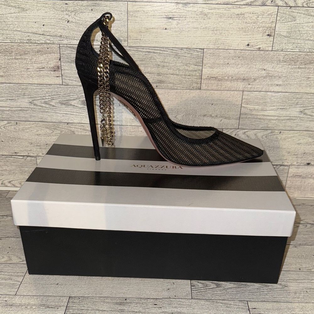 Aquazzura Black Mesh High Heels